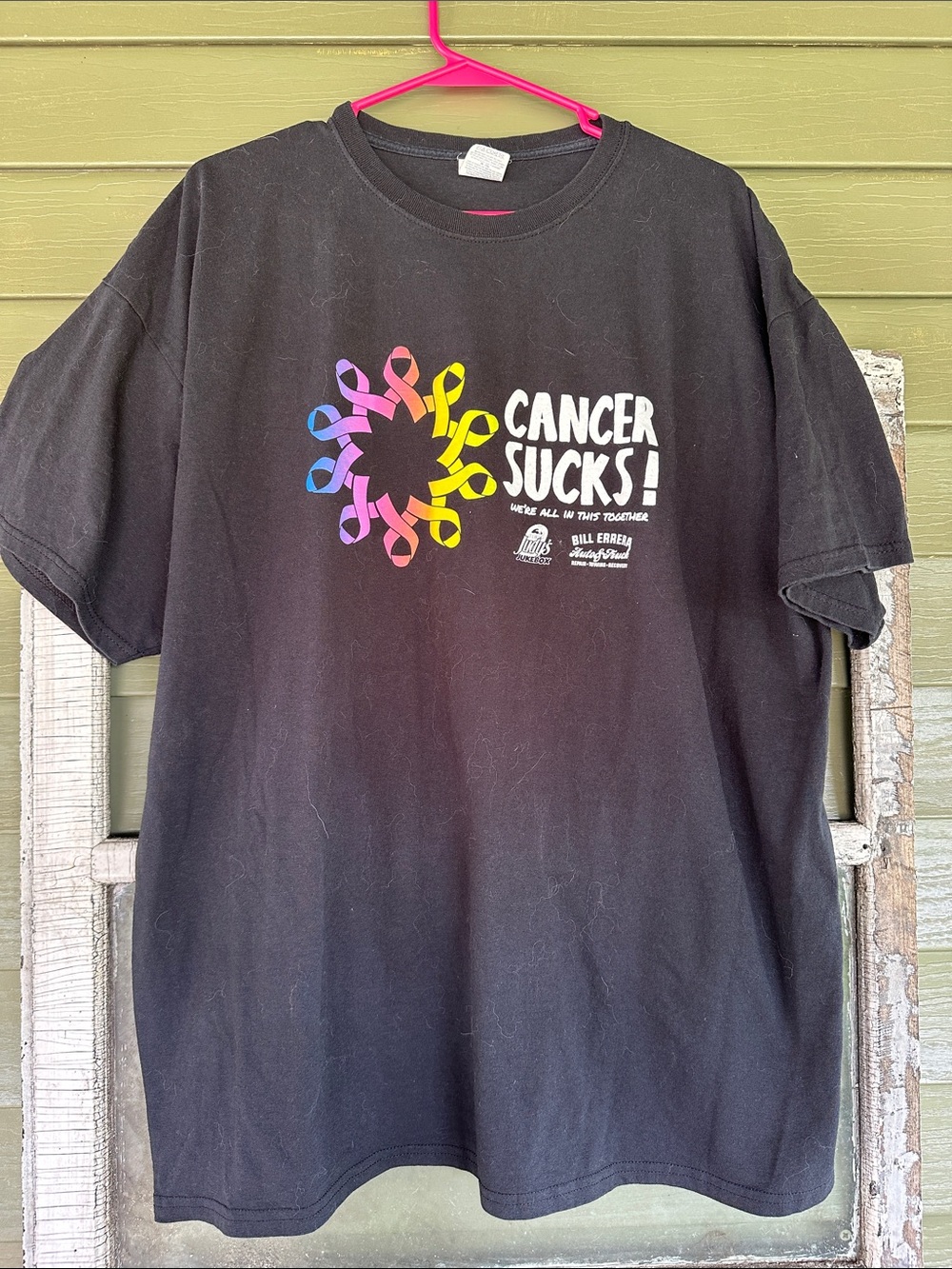 Jerzees Black Short-Sleeve Tee with Rainbow Ribbon Graphic